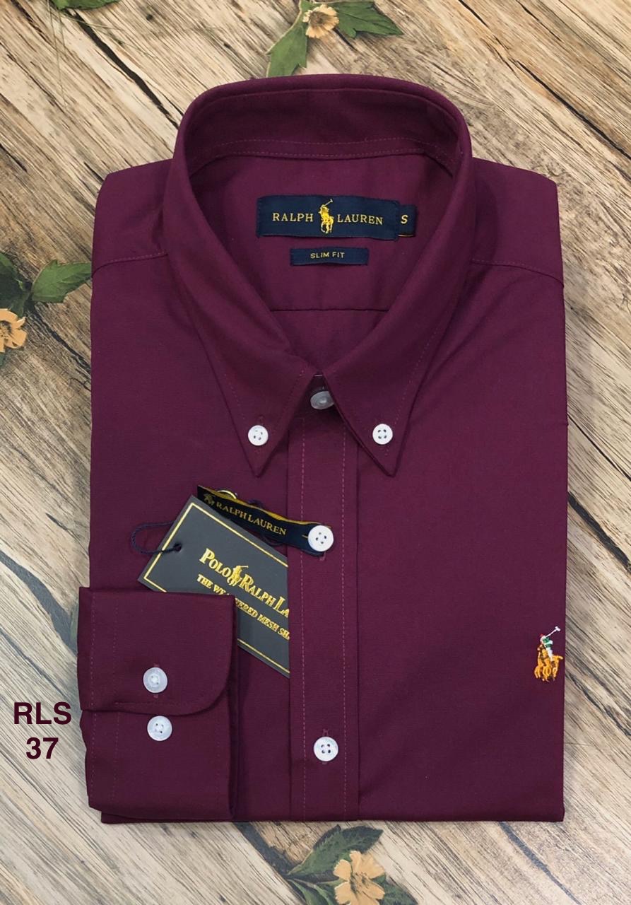 Ralph Lauren Stretch Cotton Solid Shirt Maroon White button – Shirtology