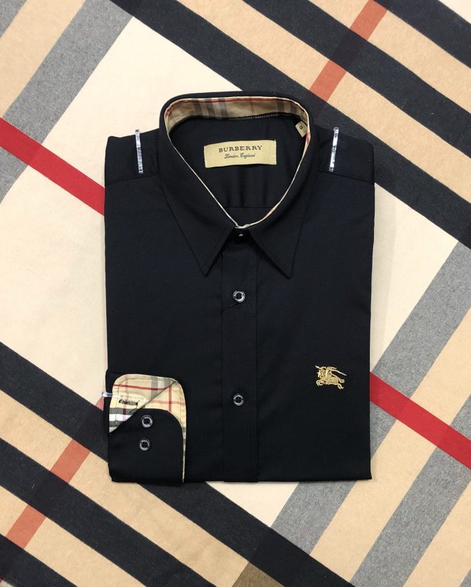 Burberry Premium Solid Shirt 08 Black Cane collar - Image 2