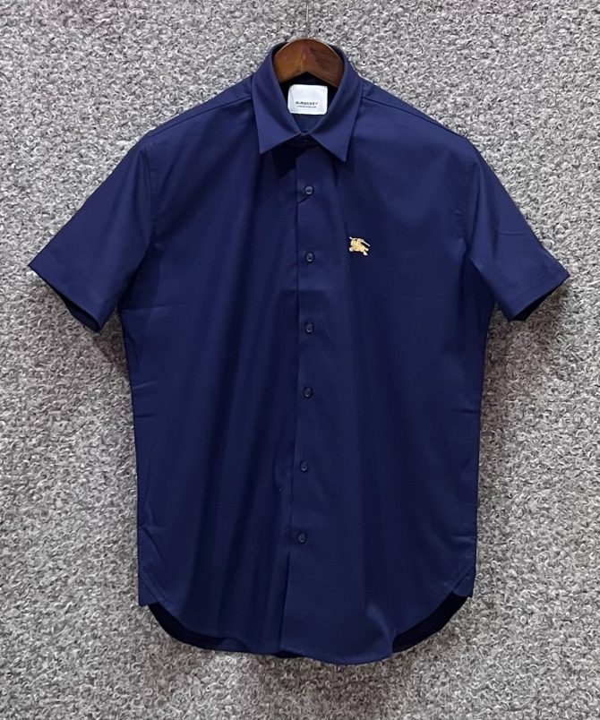 Burberry Half Sleeve Solid Shirt Navy Golden Logo