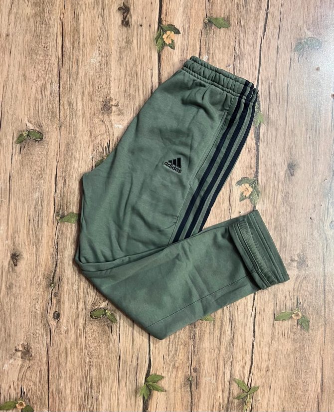 Adidas Three Stripe Cotton Terry Fabrics Trouser Olive