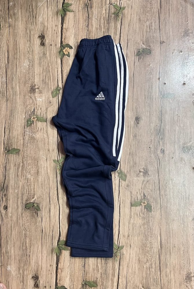 Adidas Three Stripe Cotton Terry Fabrics Trouser Navy - Image 3