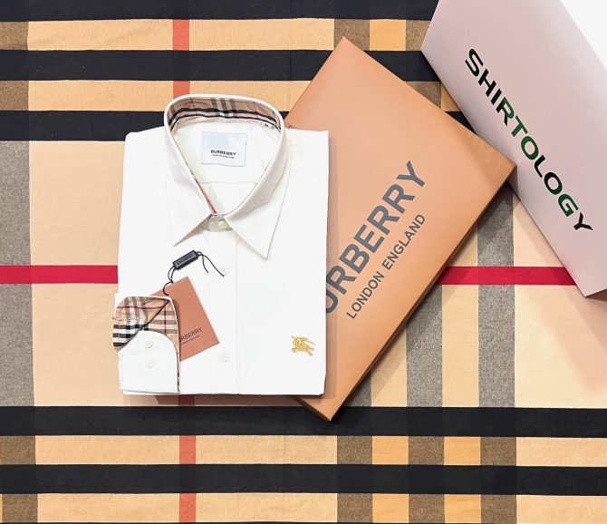 Burberry Premium Solid Shirt White 07 cane Collar